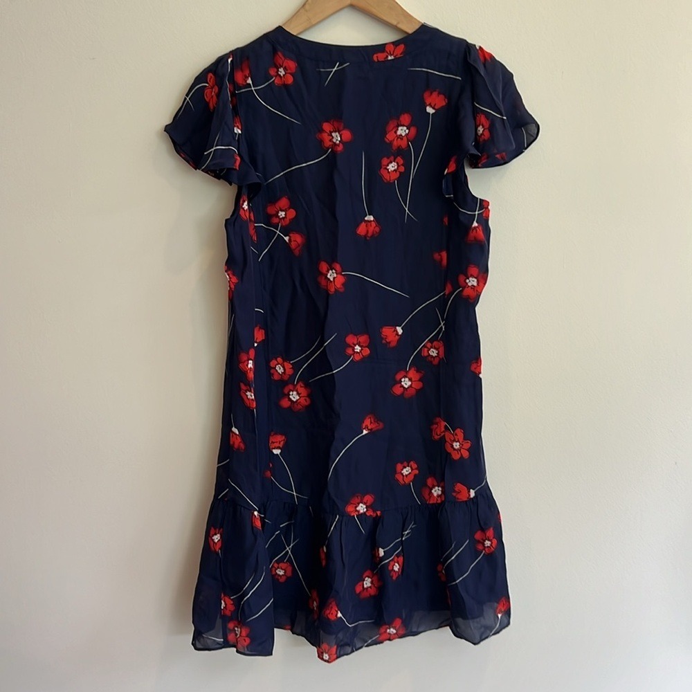 New Parker Violet Dress Navy Red Floral Silk Blend Women's Size Small Flutter - Picture 9 of 14